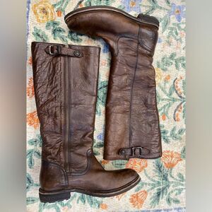 Frye | Mara Button Knee Boots leather riding western shearling lined 8